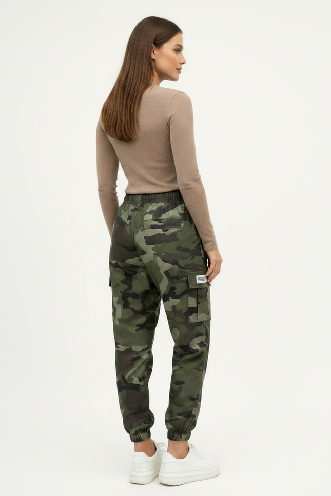 Pantalon Parachute Camouflage Ample Cargo Cordon - Multicolore Polyester - vue 2