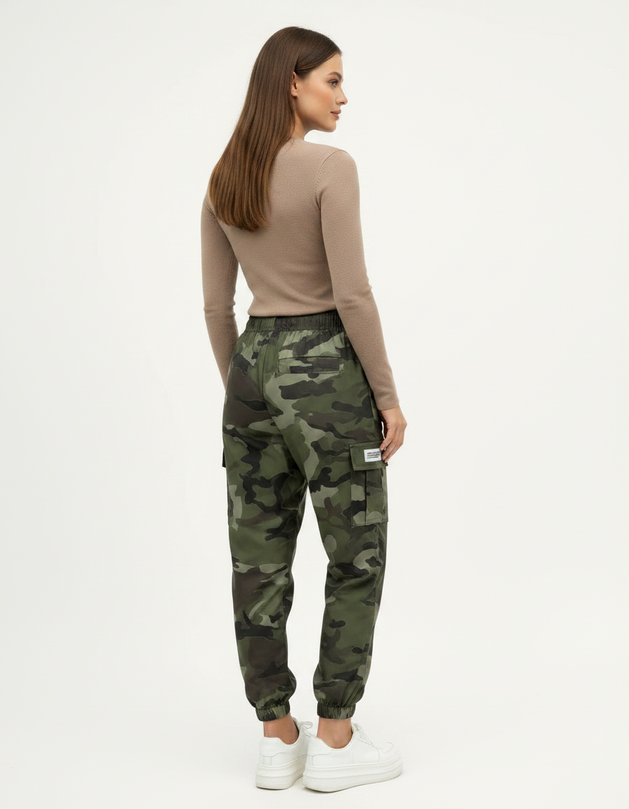 Pantalon Parachute Camouflage Ample Cargo Cordon - Multicolore Polyester - vue 2