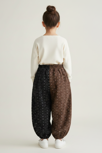 Pantalon Parachute Bicolore Ample Imprimé Floral Enfant - Multicolore Cordé - vue 2