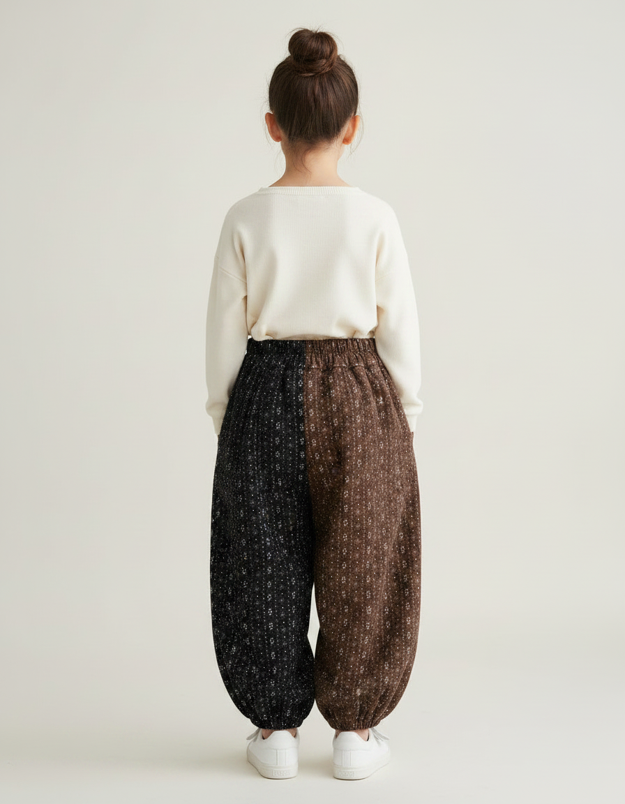 Pantalon Parachute Bicolore Ample Imprimé Floral Enfant - Multicolore Cordé - vue 2