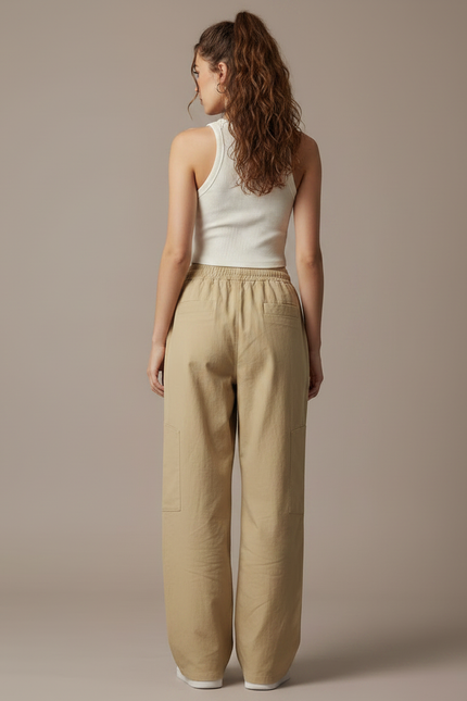 Pantalon Parachute Beige Ample Cargo Cordon Décontracté - Toile - vue 2