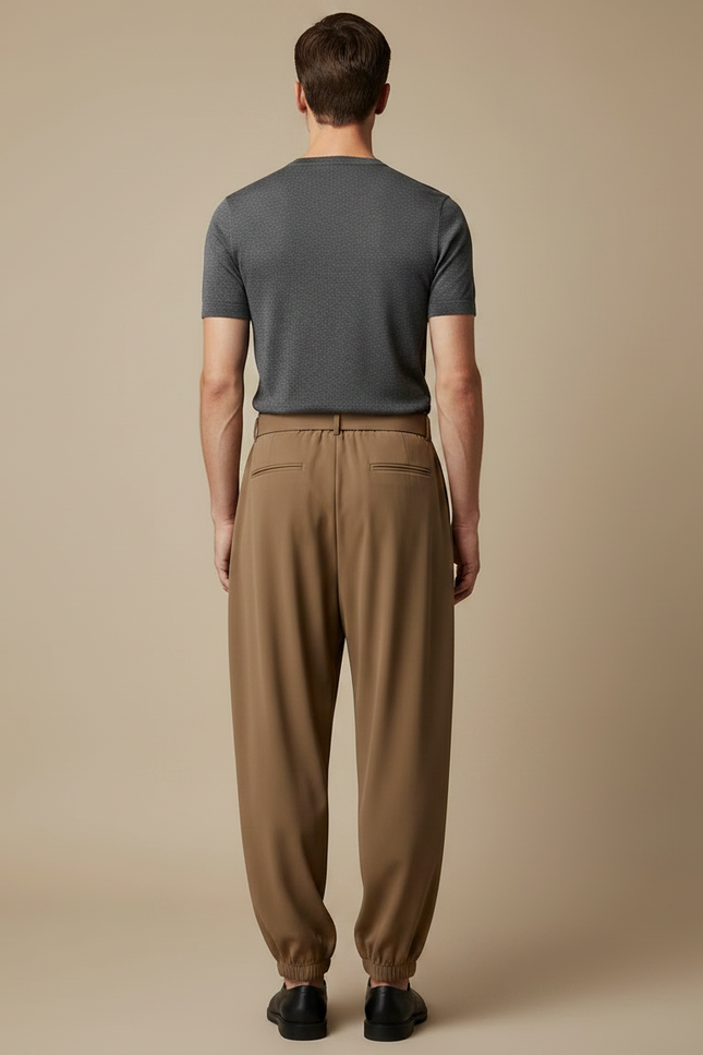 Pantalon Parachute Marron Plissé Ample Homme Ceinturé - Polyester - vue 2