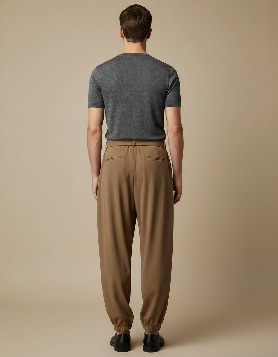 Pantalon Parachute Marron Plissé Ample Homme Ceinturé - Polyester - vue 2