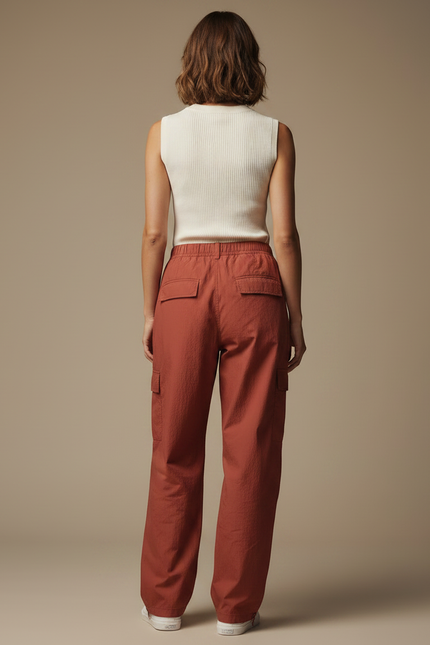 Pantalon Parachute Cargo Ample Fluide Marron Femme - Polyester - vue 2