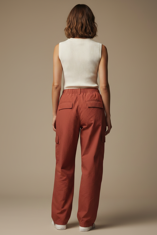 Pantalon Parachute Cargo Ample Fluide Marron Femme - Polyester - vue 2