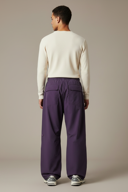 Pantalon Parachute Violet Ample Décontracté Homme Cordon Large - Polyester - vue 2