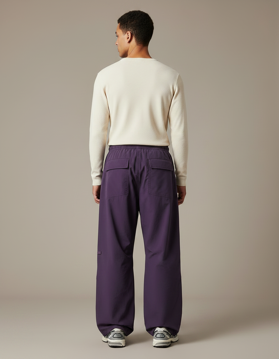 Pantalon Parachute Violet Ample Décontracté Homme Cordon Large - Polyester - vue 2
