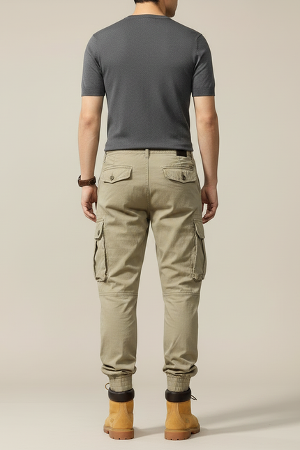 Pantalon Parachute Cargo Ample Coton Beige Homme - vue 2