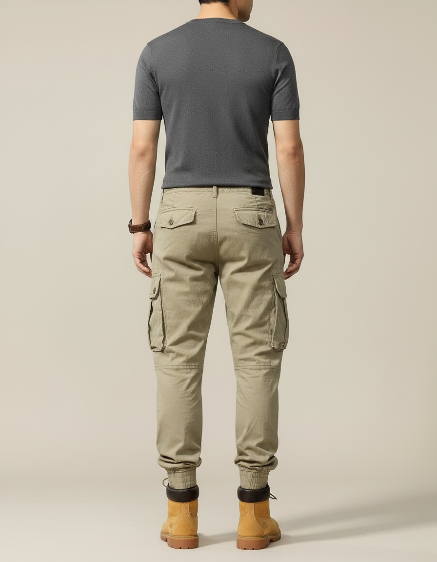Pantalon Parachute Cargo Ample Coton Beige Homme - vue 2