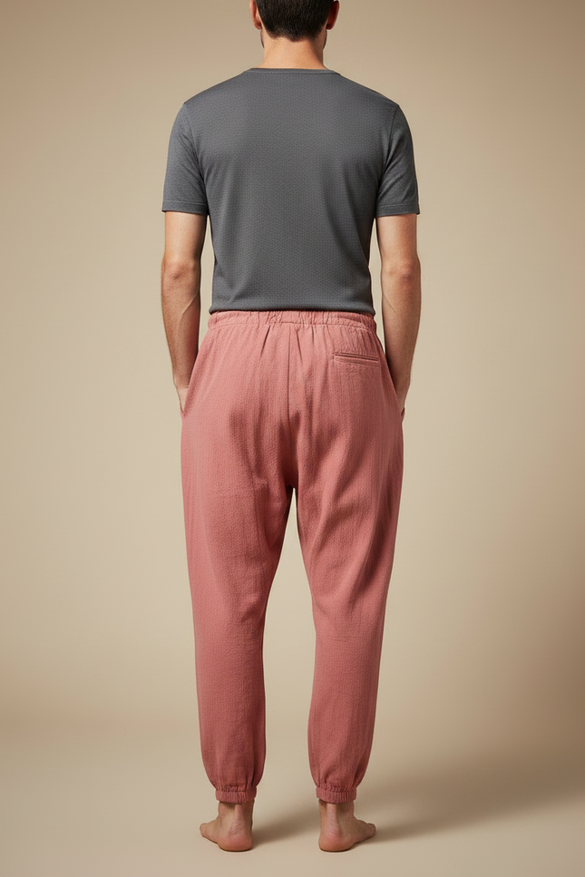 Pantalon Parachute Rose Lin Coton Ample Décontracté Homme - vue 2