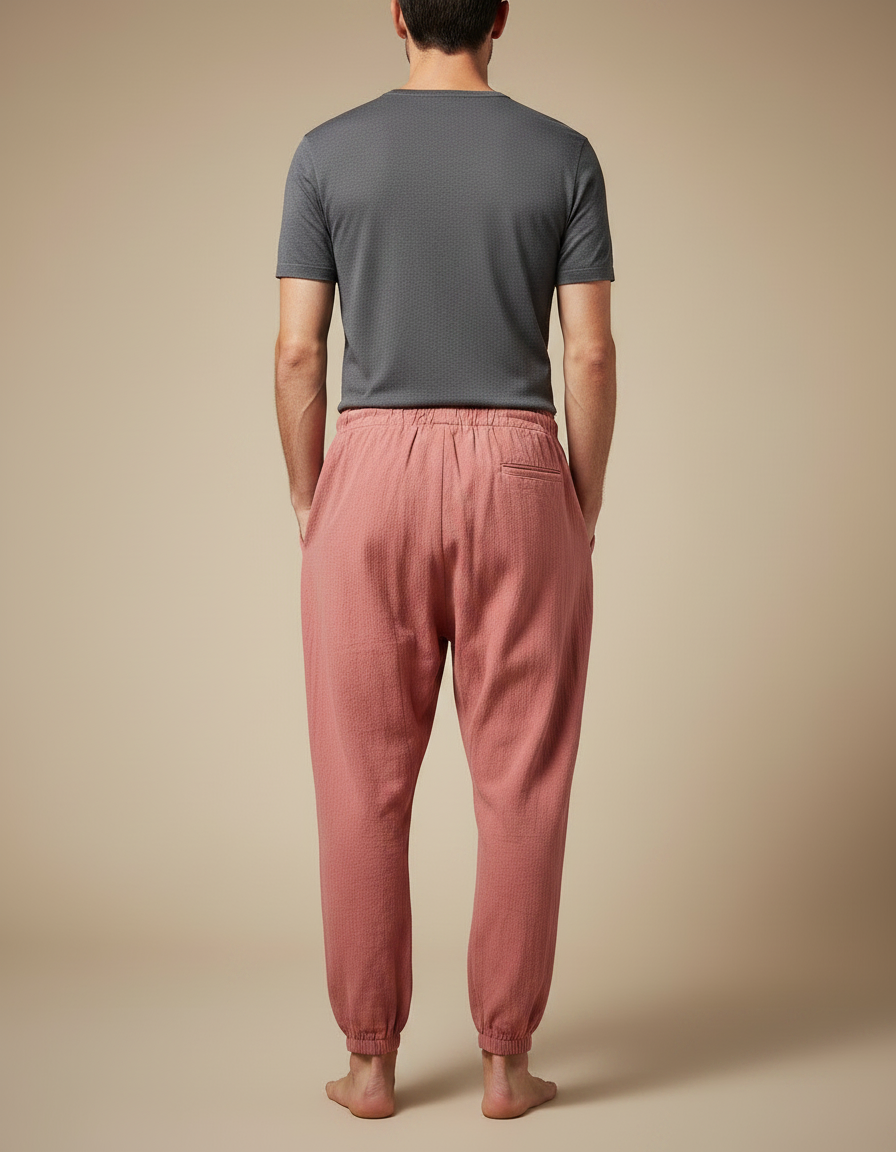 Pantalon Parachute Rose Lin Coton Ample Décontracté Homme - vue 2
