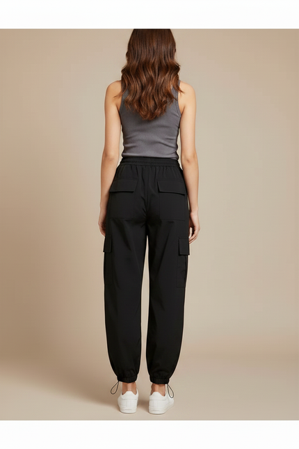 Pantalon Parachute Noir Cargo Ample Femme Moderne - Polyester - vue 2