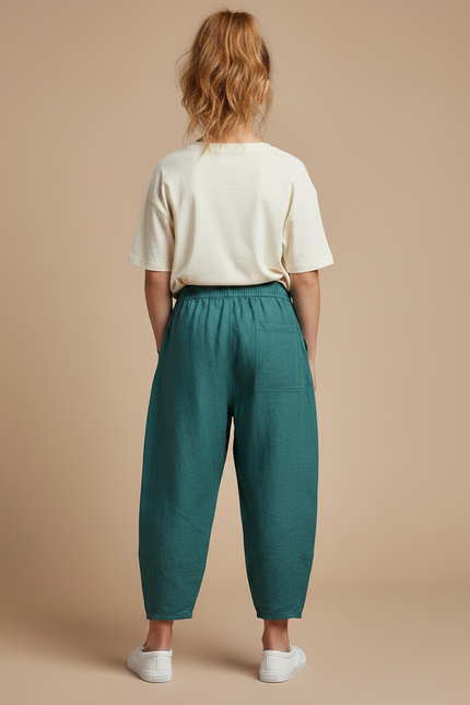 Pantalon Parachute Vert Ample Coton Lin Enfant - vue 2