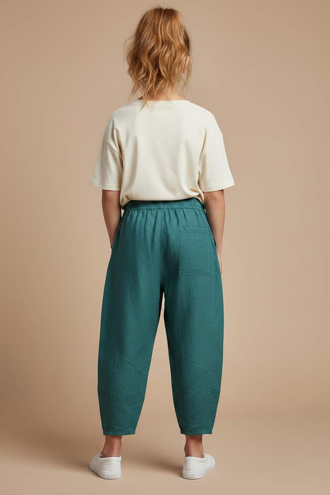 Pantalon Parachute Vert Ample Coton Lin Enfant - vue 2