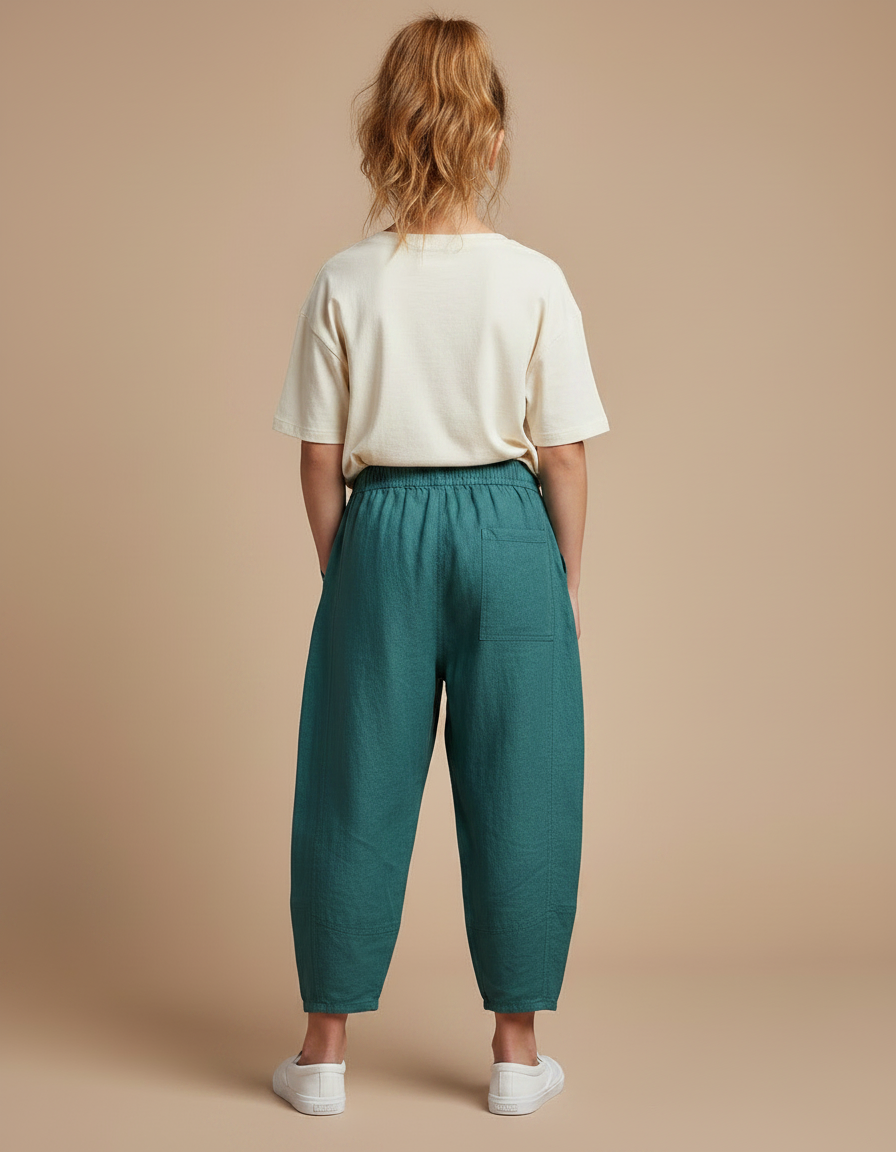 Pantalon Parachute Vert Ample Coton Lin Enfant - vue 2
