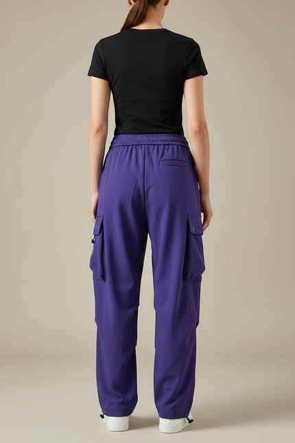 Pantalon Parachute Violet Ample Cargo Cordon Femme - Polyester - vue 2
