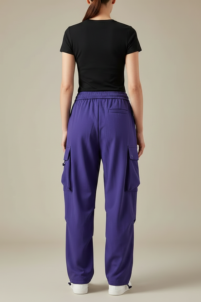 Pantalon Parachute Violet Ample Cargo Cordon Femme - Polyester - vue 2
