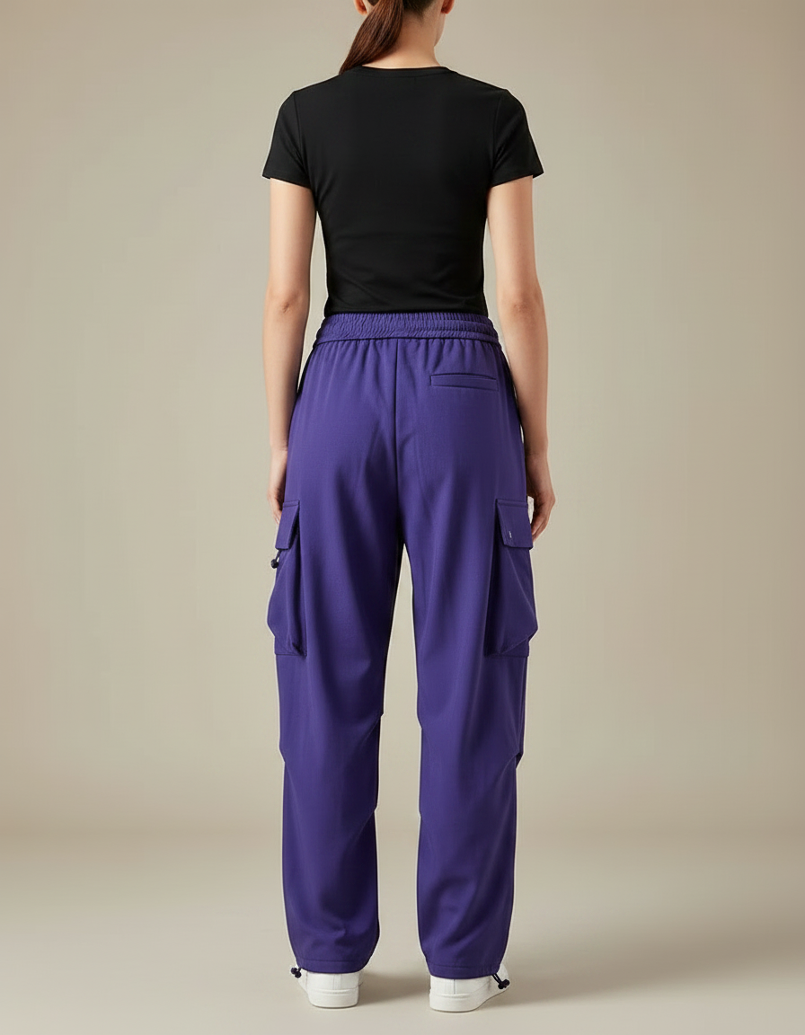 Pantalon Parachute Violet Ample Cargo Cordon Femme - Polyester - vue 2