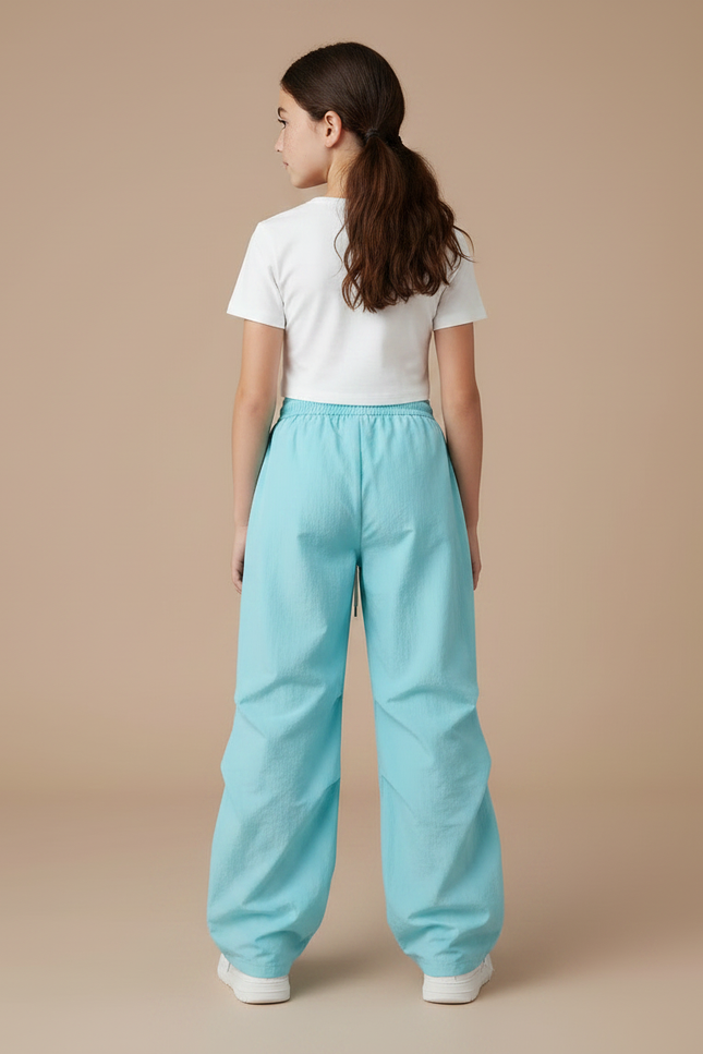Pantalon Parachute Bleu Ciel Ample Fluide Cordon Femme - Polyester - vue 2
