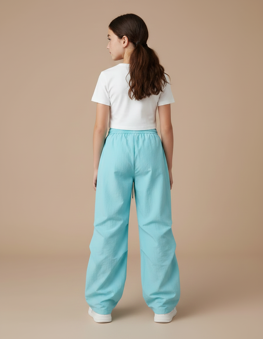 Pantalon Parachute Bleu Ciel Ample Fluide Cordon Femme - Polyester - vue 2