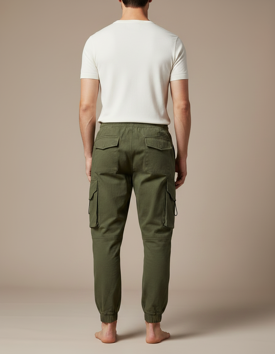 Pantalon Parachute Kaki Coton Cargo Ample Homme - vue 2