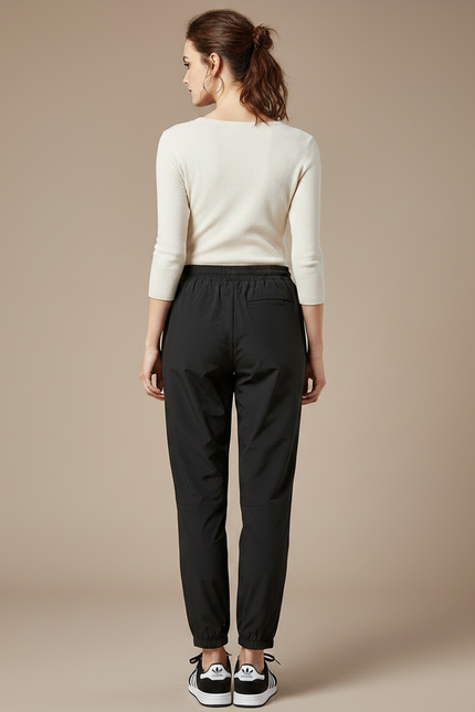 Pantalon Parachute Noir Fluide Décontracté Femme - Polyester - vue 2
