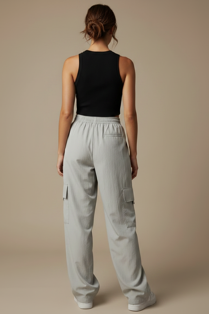 Pantalon Parachute Gris Cargo Ample Confortable Décontracté - Polyester - vue 2