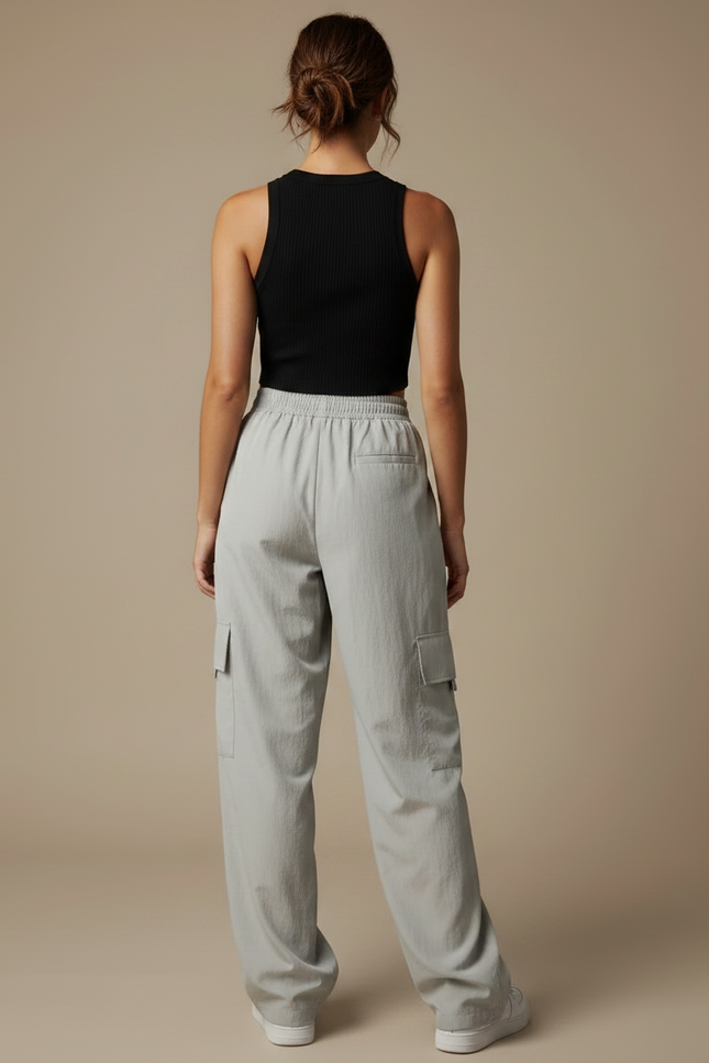 Pantalon Parachute Gris Cargo Ample Confortable Décontracté - Polyester - vue 2
