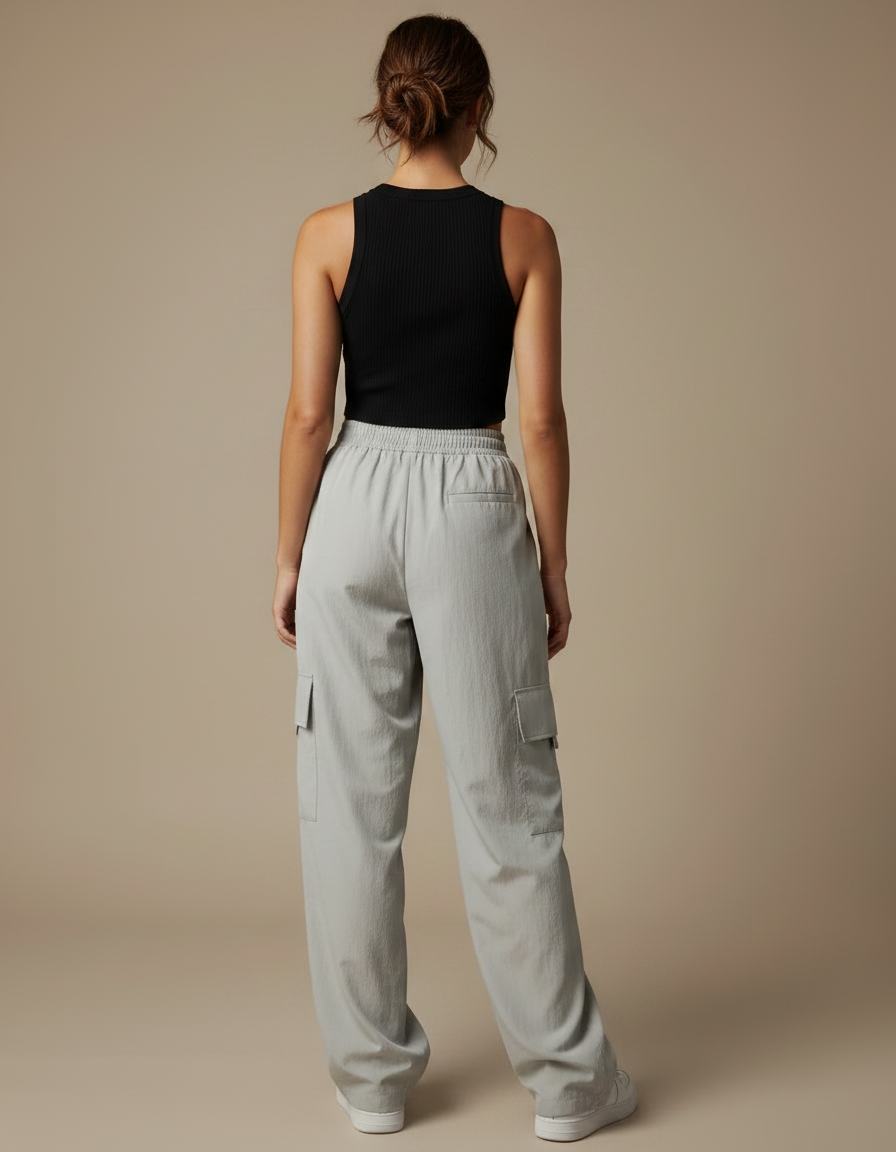 Pantalon Parachute Gris Cargo Ample Confortable Décontracté - Polyester - vue 2