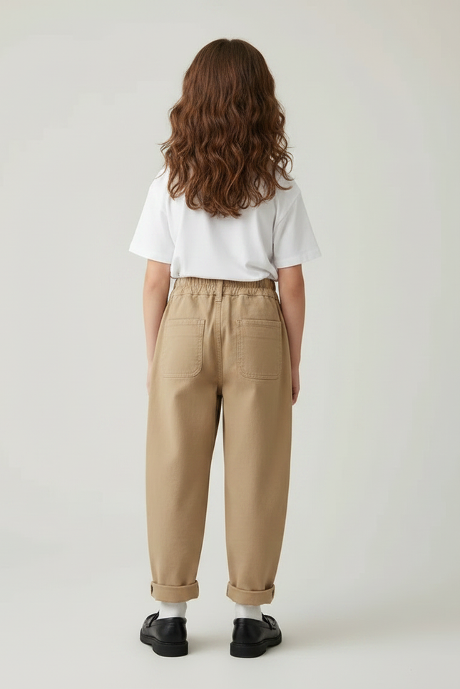Pantalon Parachute Beige Ample Brodé Mickey Enfant - Gabardine - vue 2