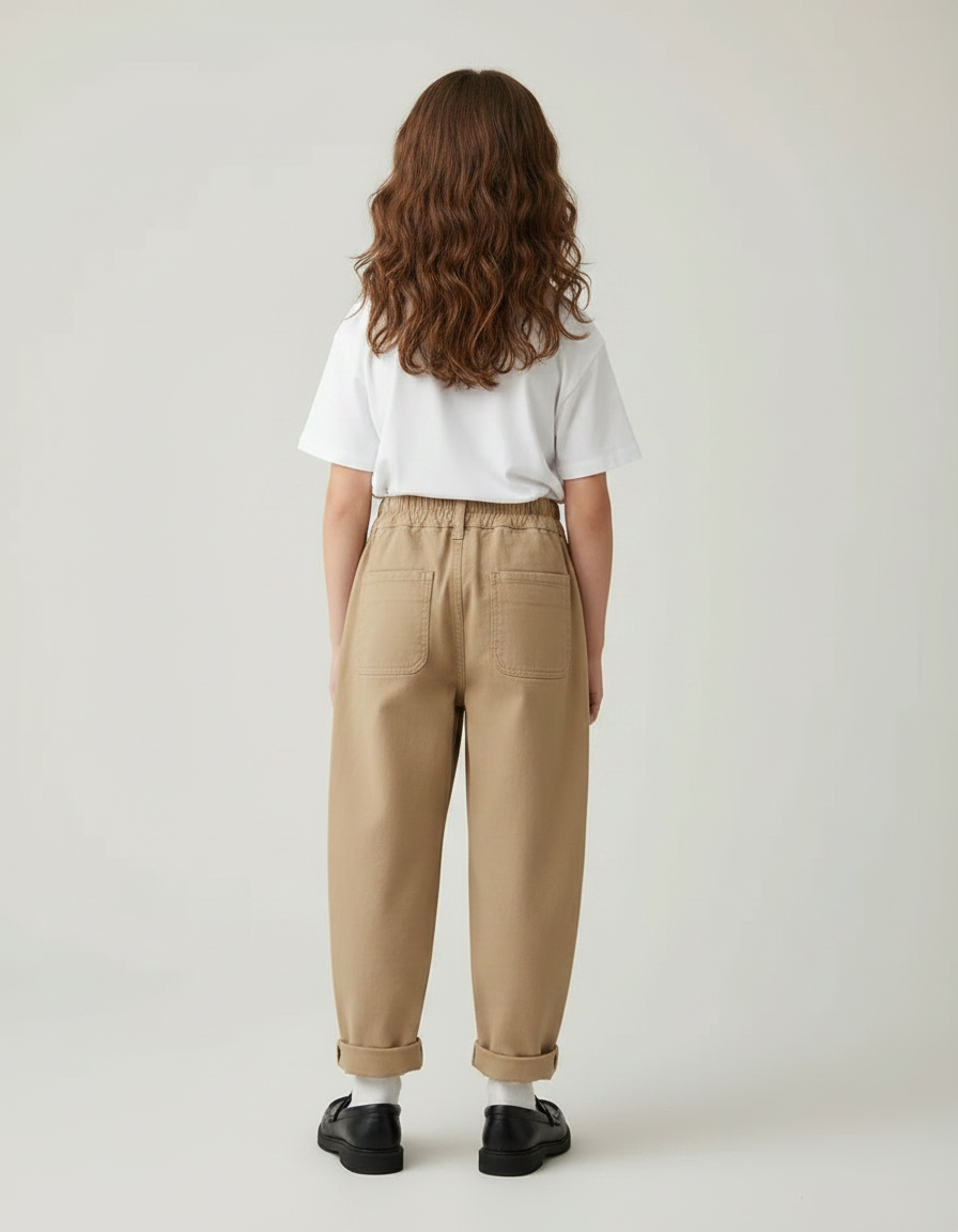 Pantalon Parachute Beige Ample Brodé Mickey Enfant - Gabardine - vue 2