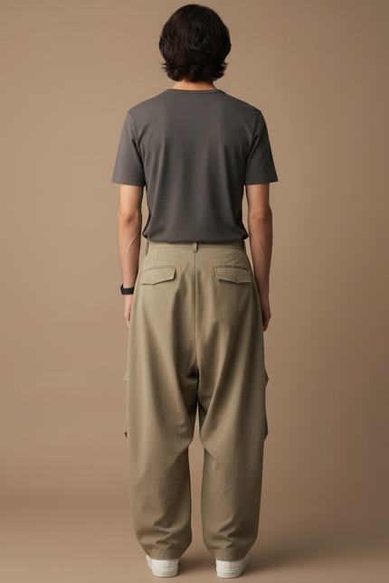 Pantalon Parachute Beige Ample Plissé Décontracté - Toile - vue 2