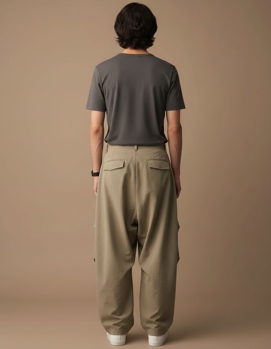 Pantalon Parachute Beige Ample Plissé Décontracté - Toile - vue 2