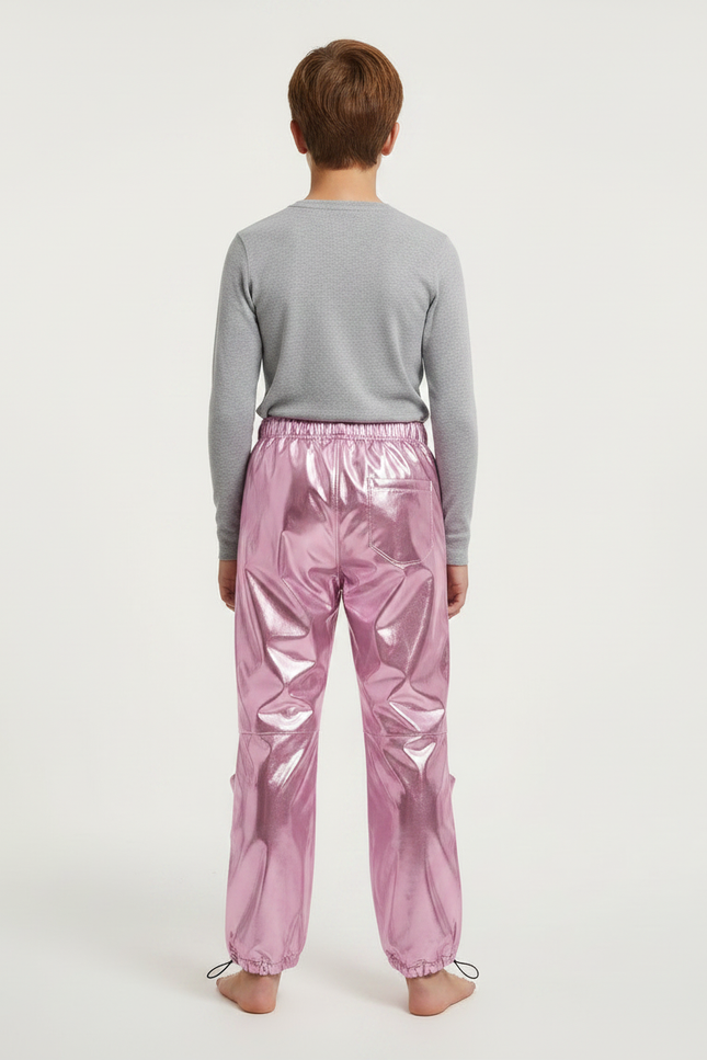 Pantalon Parachute Métallique Rose Ample Scintillant Enfant - Polyester - vue 2