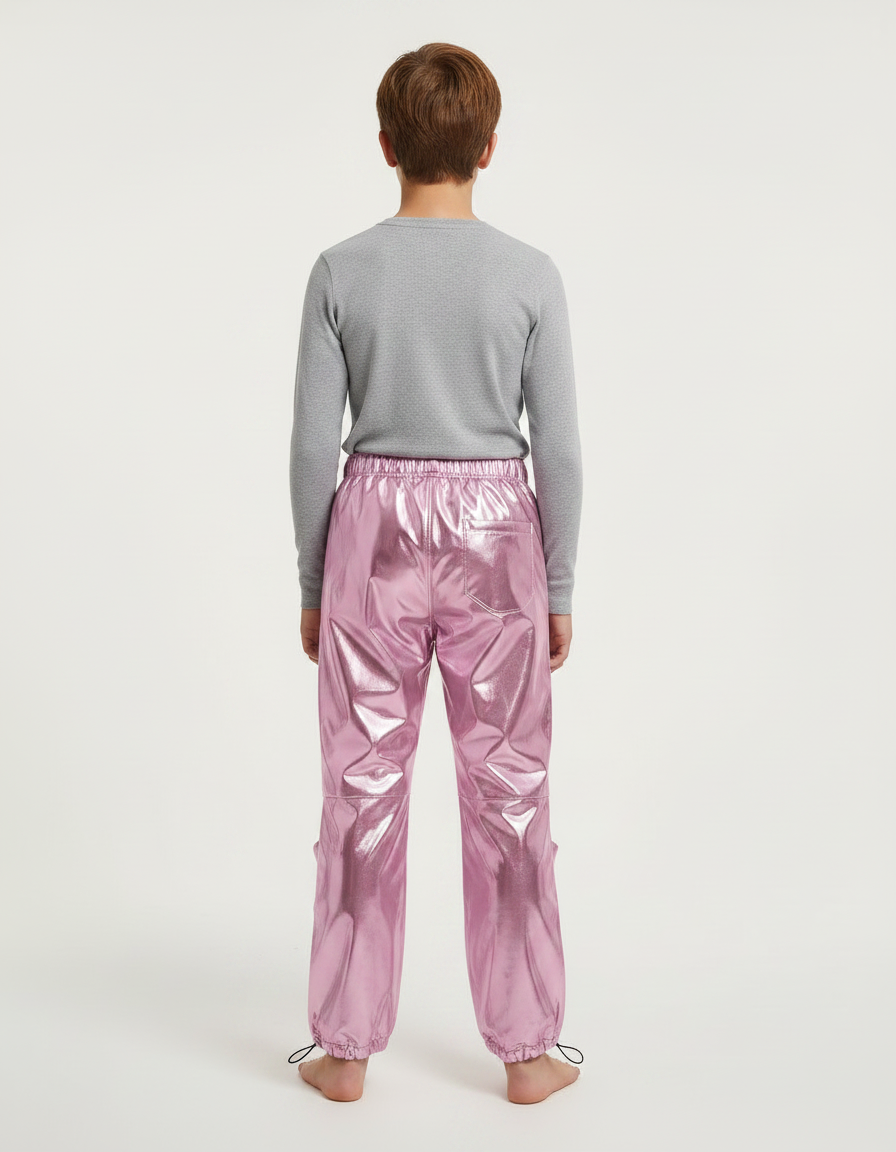 Pantalon Parachute Métallique Rose Ample Scintillant Enfant - Polyester - vue 2