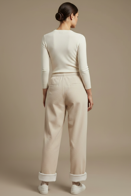 Pantalon Parachute Beige Côtelé Décontracté Doublé Polaire - Cordé - vue 2