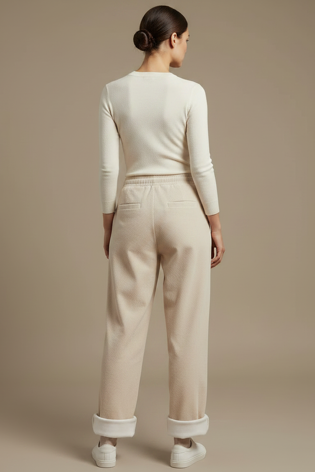 Pantalon Parachute Beige Côtelé Décontracté Doublé Polaire - Cordé - vue 2