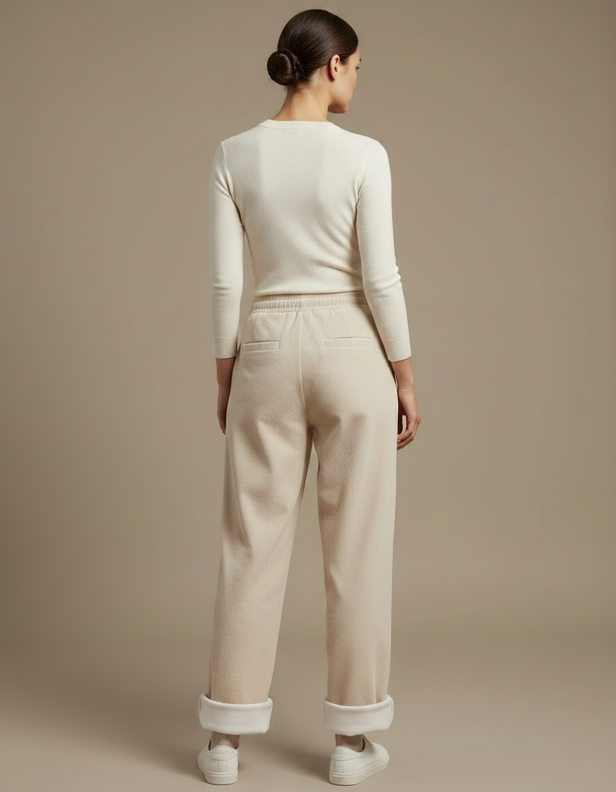 Pantalon Parachute Beige Côtelé Décontracté Doublé Polaire - Cordé - vue 2
