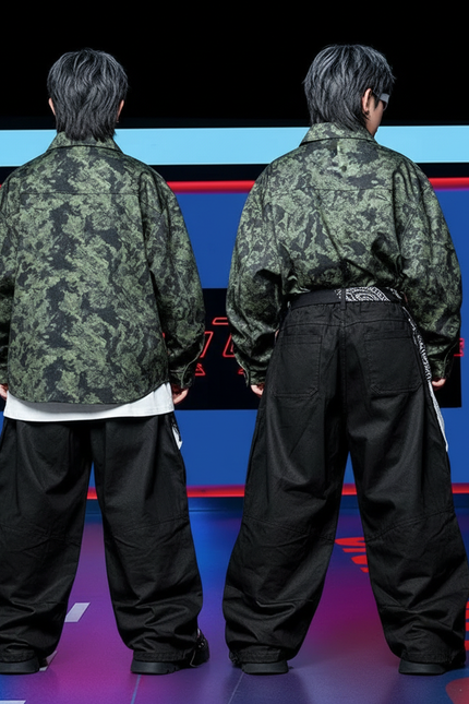 Pantalon Parachute Noir Cargo Ample Unisexe Bandana - Jean