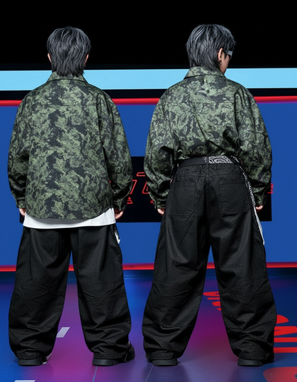Pantalon Parachute Noir Cargo Ample Unisexe Bandana - Jean
