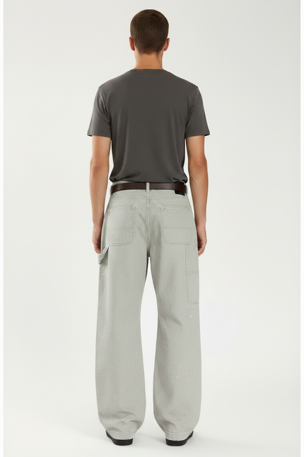 Pantalon Parachute Gris Ample Décontracté Homme Large - Toile - vue 2