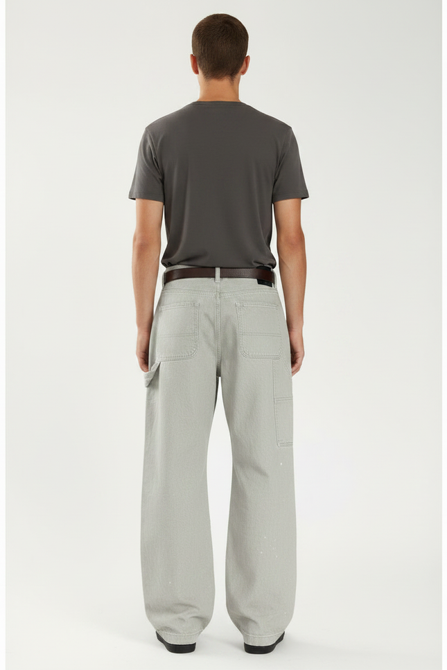 Pantalon Parachute Gris Ample Décontracté Homme Large - Toile - vue 2
