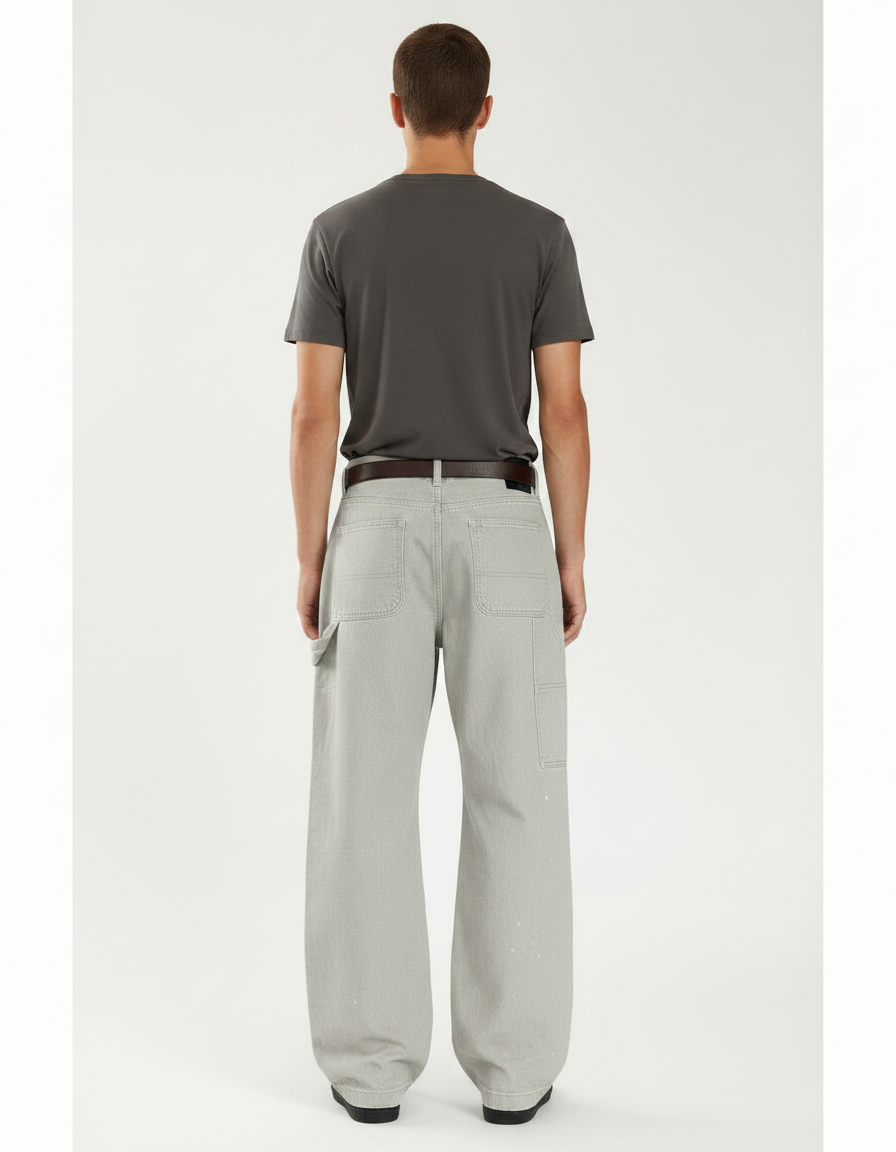Pantalon Parachute Gris Ample Décontracté Homme Large - Toile - vue 2