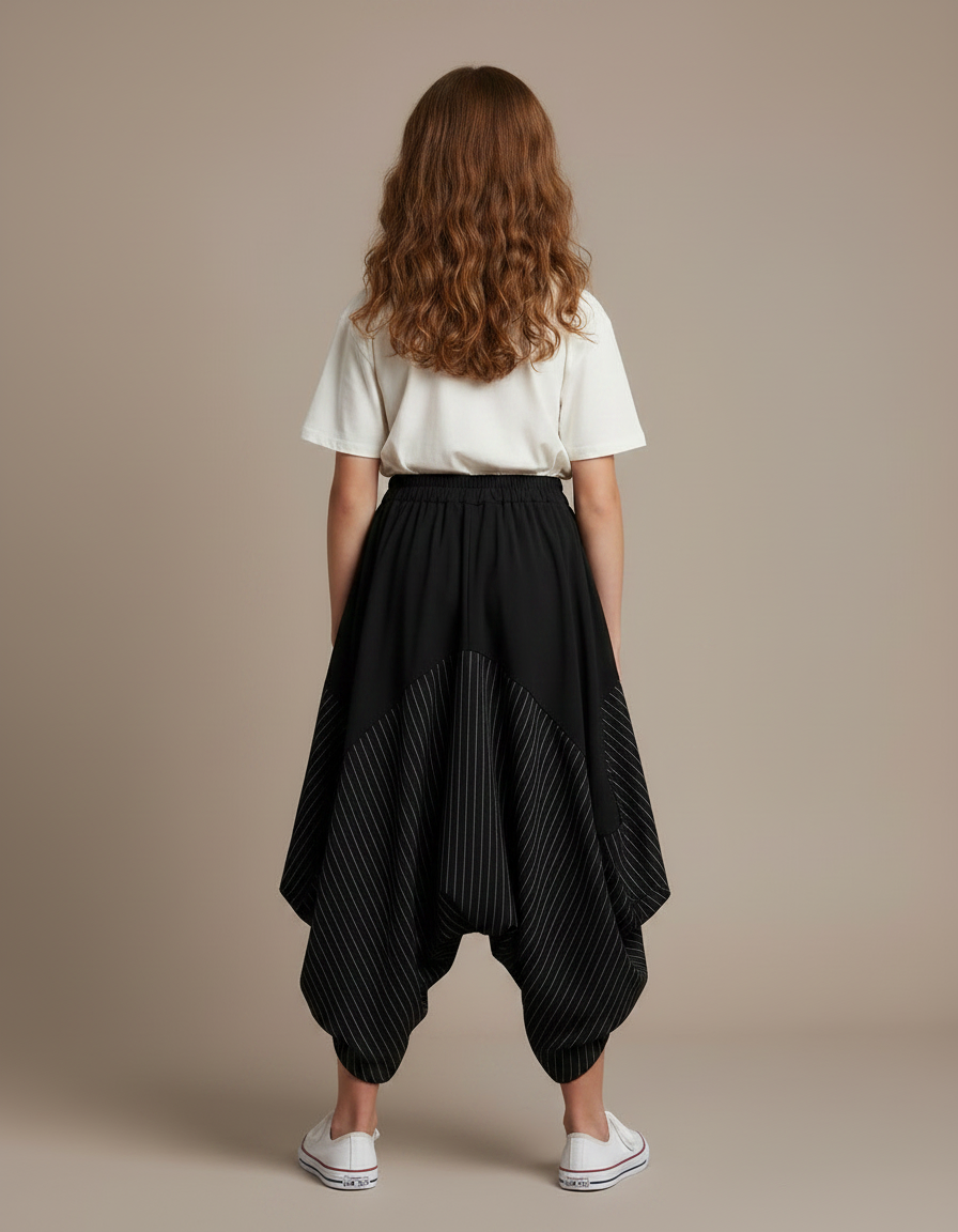 Pantalon Parachute Noir Rayé Ample Fille Décontracté - Polyester - vue 2