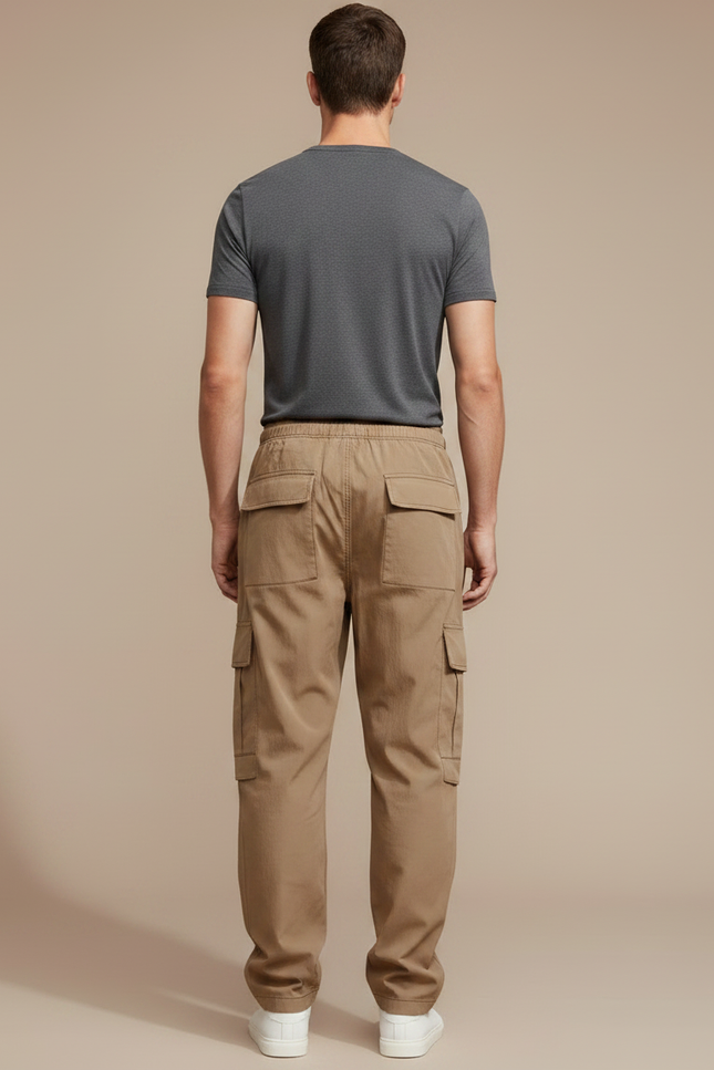 Pantalon Parachute Kaki Cargo Lâche Poches Cordon Homme - Polyester - vue 2
