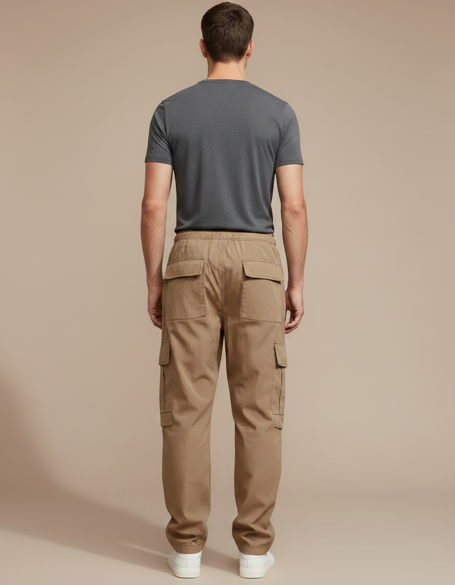 Pantalon Parachute Kaki Cargo Lâche Poches Cordon Homme - Polyester - vue 2