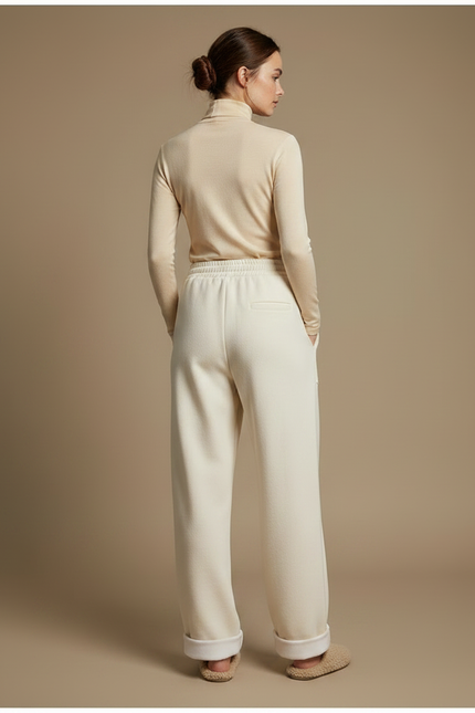 Pantalon Parachute Crème Laine Ample Droit Doux - Beige - vue 2
