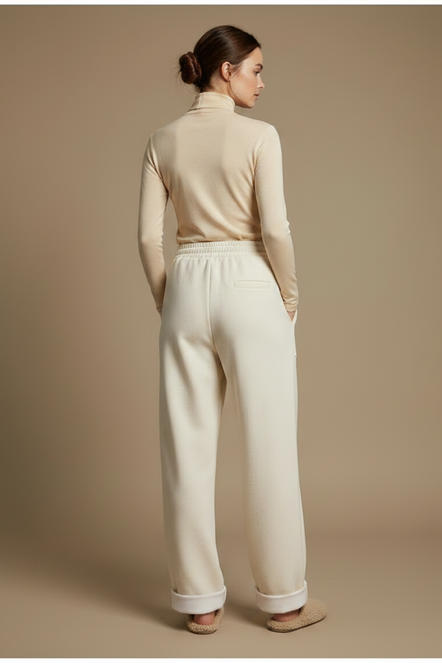 Pantalon Parachute Crème Laine Ample Droit Doux - Beige - vue 2
