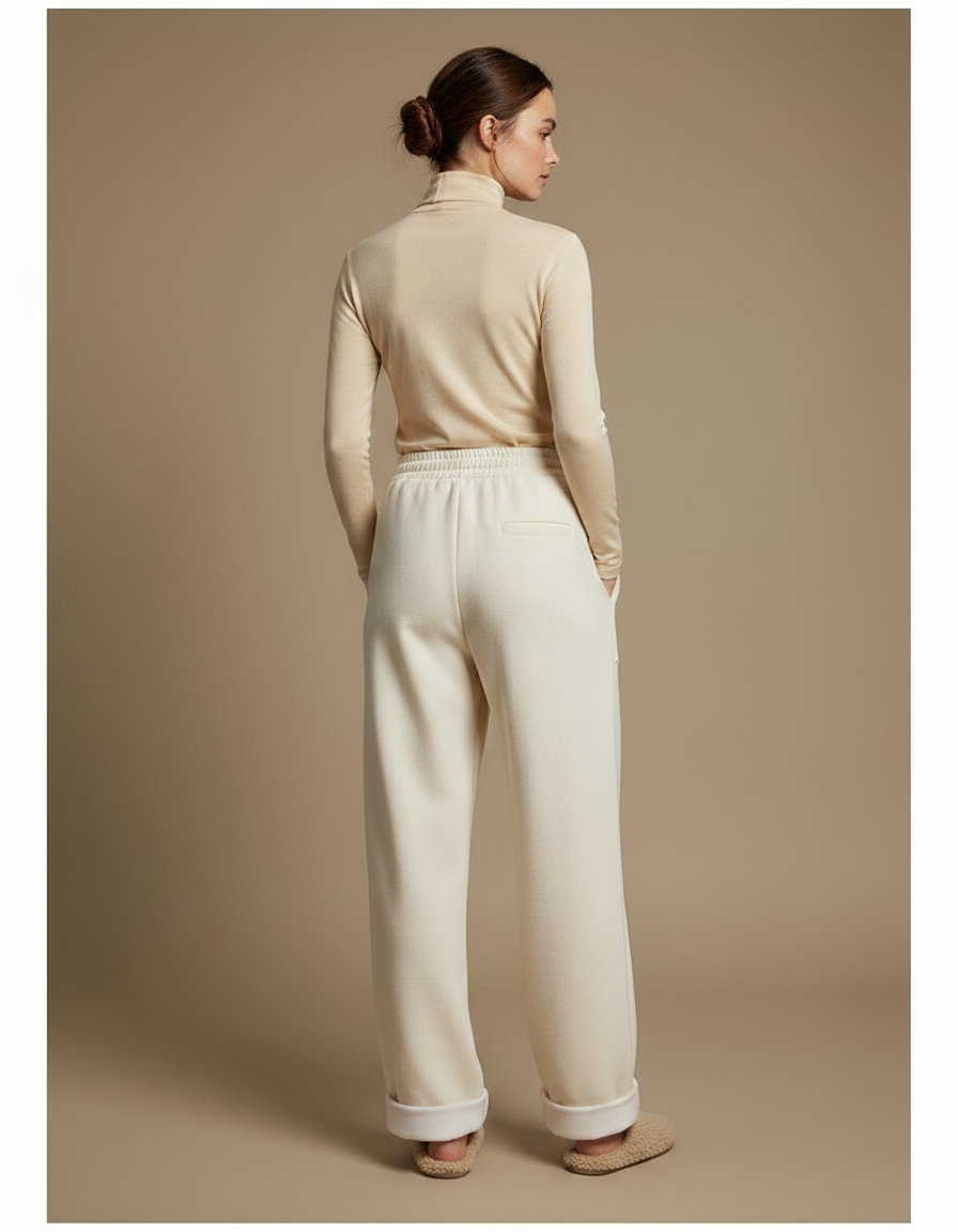Pantalon Parachute Crème Laine Ample Droit Doux - Beige - vue 2