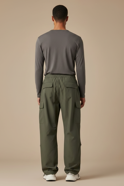 Pantalon Parachute Kaki Ample Cargo Cordon Décontracté - Polyester - vue 2